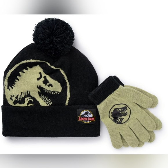 Jurassic Park Cold Weather Hat and Mittens Set Kids Unisex Universal NWT! - Picture 1 of 10